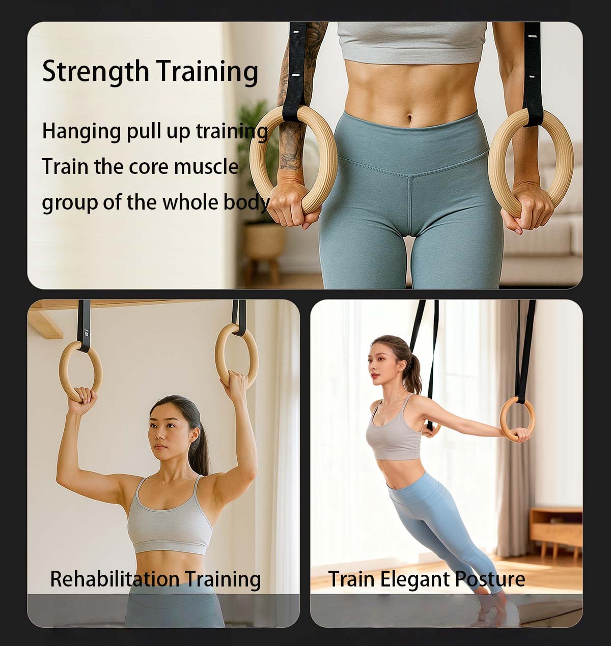 Regulowane drewniane kółka gim – Gymnastic Ring Wood recenzja i cena